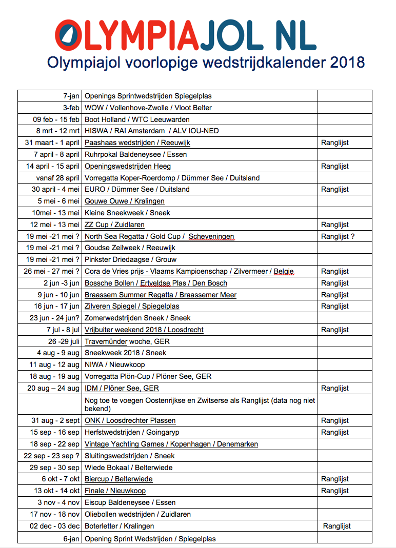 IOU Wedstrijdkalender 2018