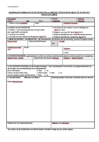 Verhoor-aanvraag c.q. protest formulier 
